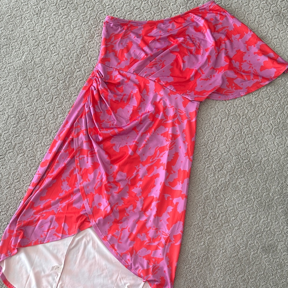 Vici One Shoulder Dress in Red and Purple